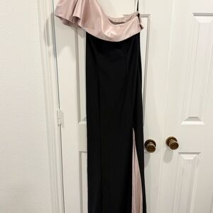 Xscape Black and Blush One-Shoulder Prom Dress